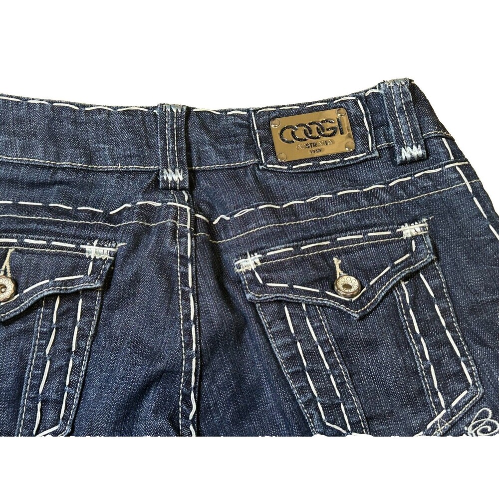 Coogi Women's Jeans Low Rise Size 7 (28x33) Dark Wash Embroidery Faded Boot Cut